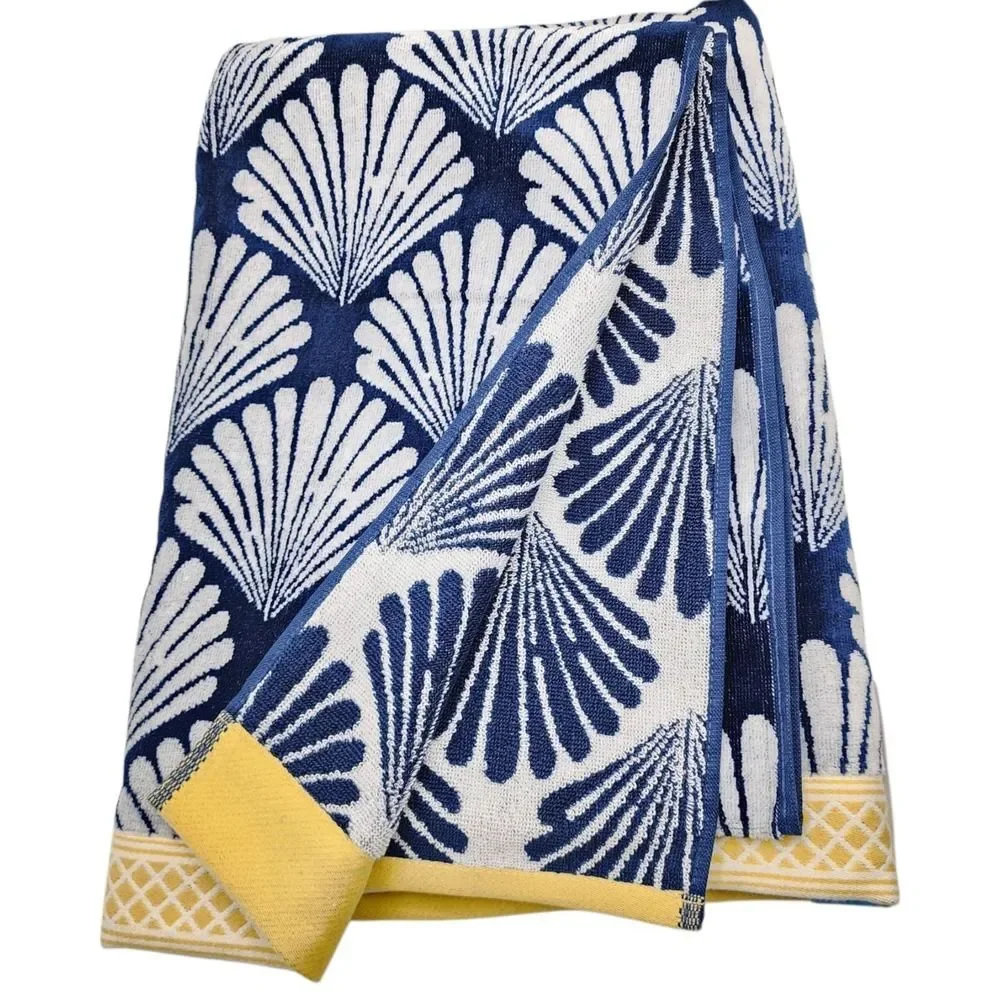 Truly Lou Beach Towel Shannon Shell Blue White Cotton 36x68 Pool Spa Absorbent